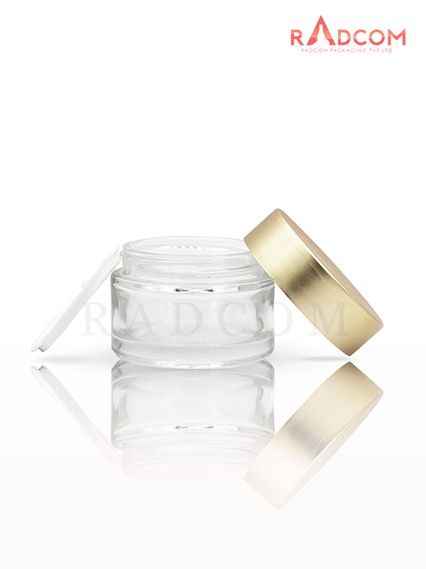 50 GM Shine Clear Glass Jar with Matt Golden Cap with Lid & Wad